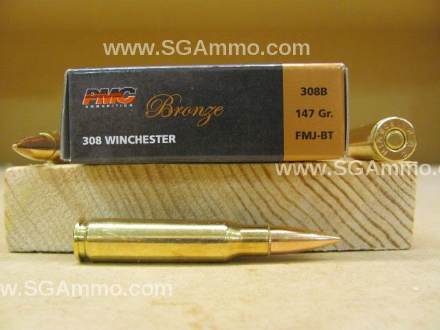 20 Round Box - 308 Win 147 Grain FMJ PMC Bronze Ammo 308B